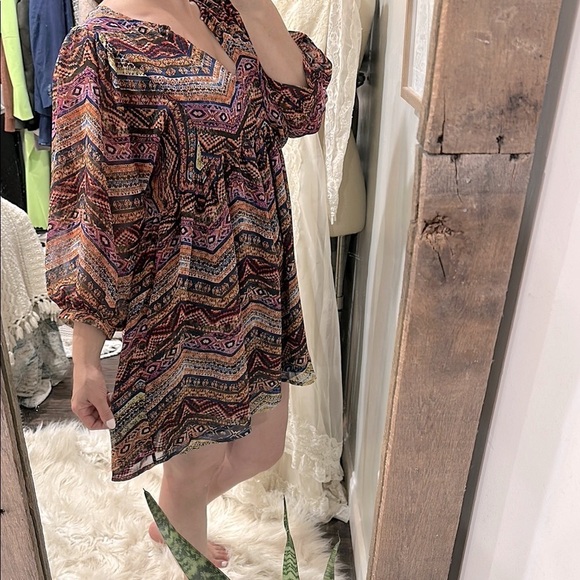 Umgee boho Plunge Neck Mini Sundress size large - Picture 1 of 5